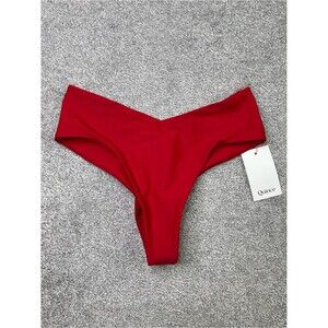 Quince High Leg Bikini Bottom Women's Medium Red V-Front